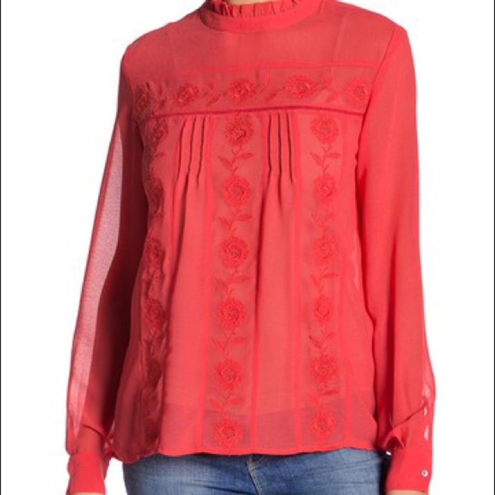 NWT Walter Baker Lola Top Red Embroidered Floral Size XS
